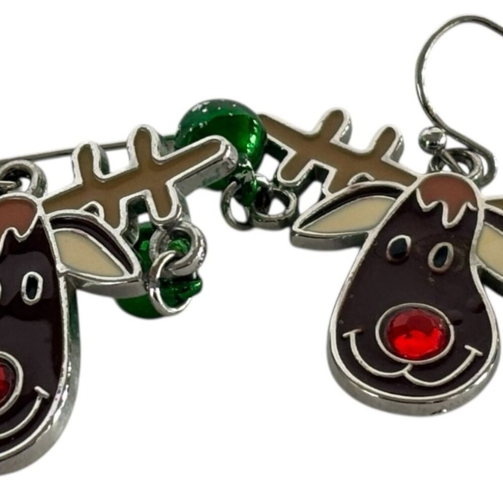 Reindeer Earrings With Jingle Bells Holiday Jewelry Christmas Red Nose Rudolph